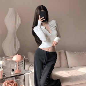 PHYTNESS 軟糯舒適慵懶顯瘦抽繩直筒闊腿運動長褲