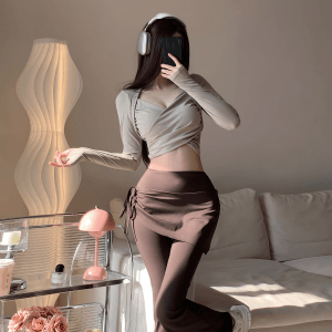 PHYTNESS 假兩件高腰綁帶遮臀防尴尬外穿瑜伽裙褲