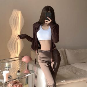 PHYTNESS 翻領綁帶罩衫顯瘦修身百搭短款長袖